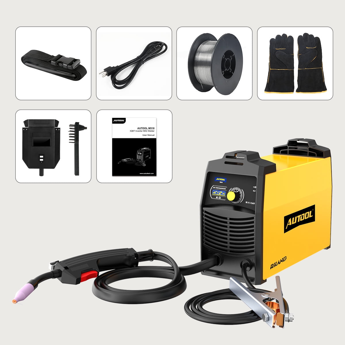 AUTOOL Welder Gasless MIG Welding Machine 110V Portable IGBT Inverter Welder Flux Core Self-Shielding Welding Machine W/ Overheat Protection & Adjustment Knob for Beginner Repair
