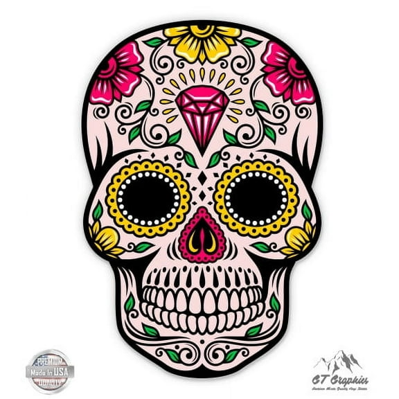 Sugar Skull - 3" Vinyl Sticker - For Car Laptop I-Pad Phone Helmet Hard Hat - Waterproof Decal