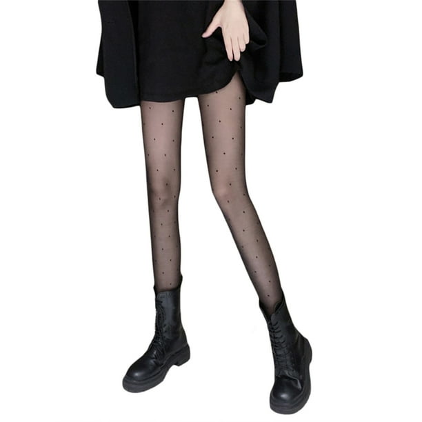 Gwiyeopda Women Sheer Black Pantyhose, Control Top Solid Color/Dots ...