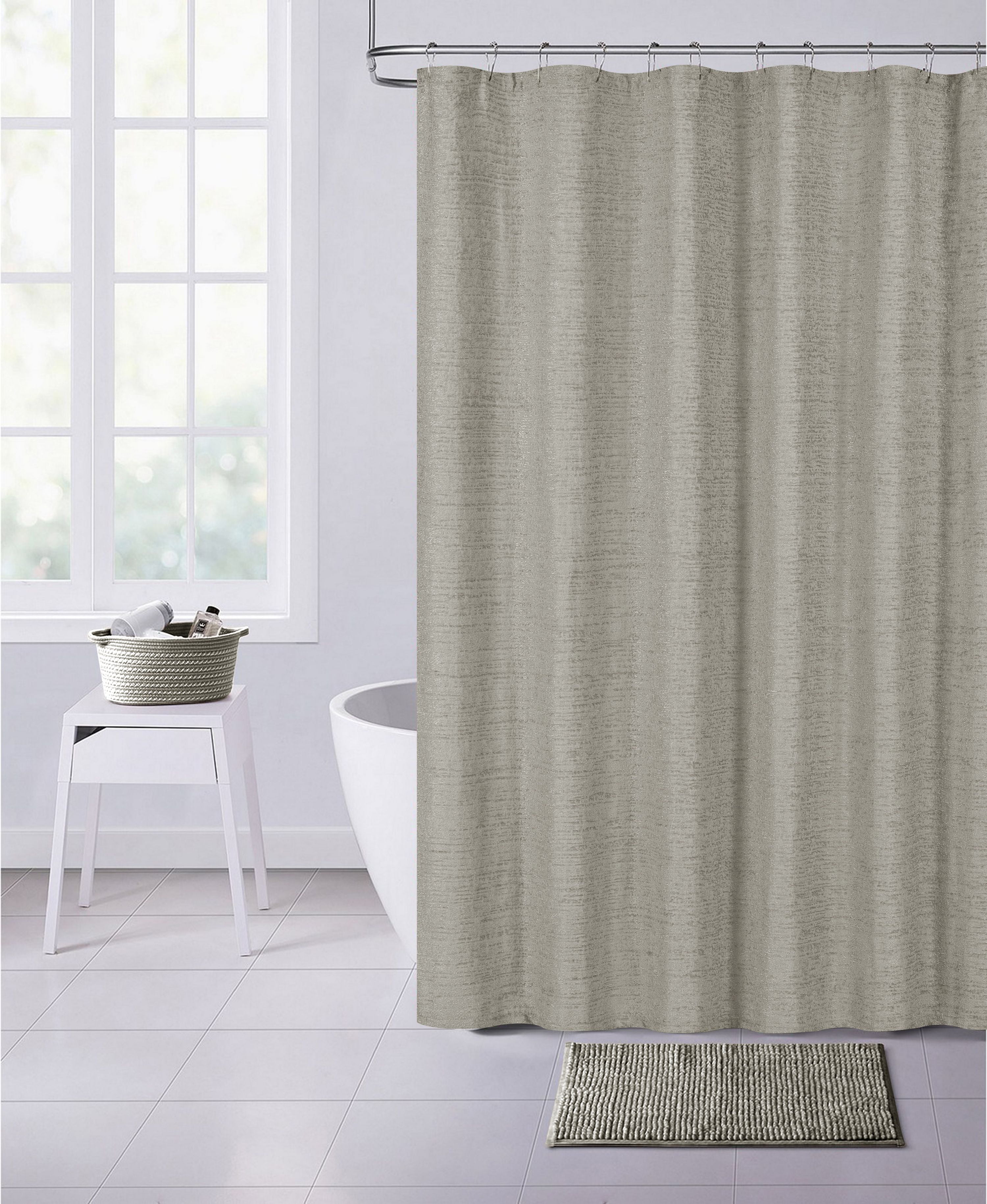 Dainty Home Paris Silver 3D Chenille Solid Textured Designed Shower