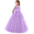 thumbnail image 2 of OBEEII Kids Girls Formal Party Dress 3/4 Sleeve Full Length Princess Dresses Girls Birthday Party Dress 110 Purple, 2 of 5