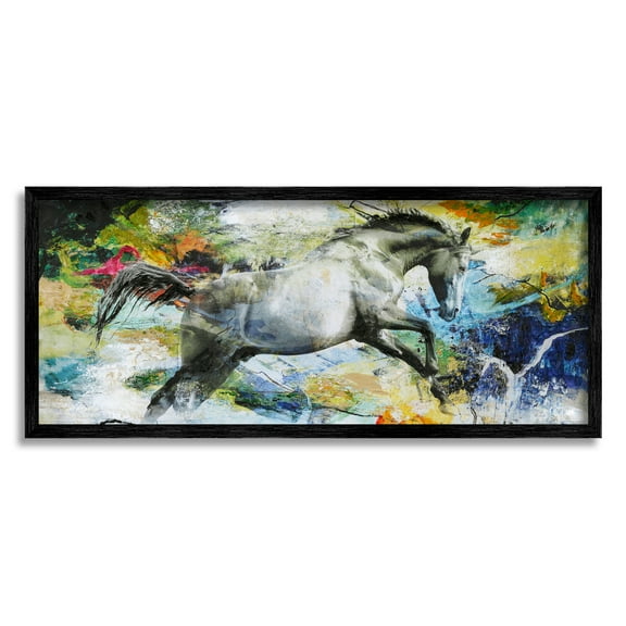 Stupell Industries Galloping Horse Modern Splatter Animals & Insects Painting Black Framed Art Print Wall Art, 24 x 10