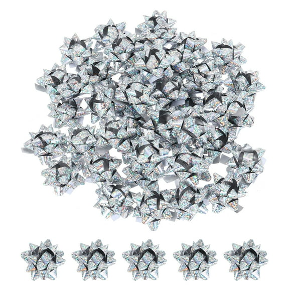 Uxcell Mini Star Gift Bows, 100 Count Small Laser Bows Silver