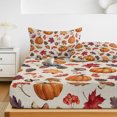 thumbnail image 6 of Twin Sze Fitted Sheet Set - Pumpkins Fall 2 Piece Bedding Sets 16" Deep Pocket Fitted Sheet with 1 Pillowcase, Thanksgiving Maple Leaves Mushroom Beige Brushed Microfiber Hotel Luxury Bed Sheets, 6 of 9