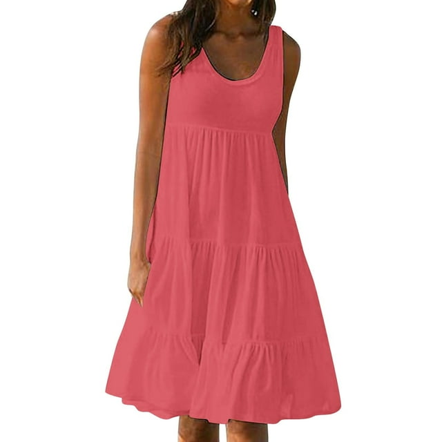 Ruimatai Robe Femme Été Mode Vacances Été Couleur Unie Sans Manches Fête Plage Robe