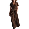 thumbnail image 2 of Ynynloco Women's Flowy Cotton A-Line High Waisted Maxi Dresses Casual Linen Short Sleeve Button Down Shirt Dresses with Pockets, 2 of 6