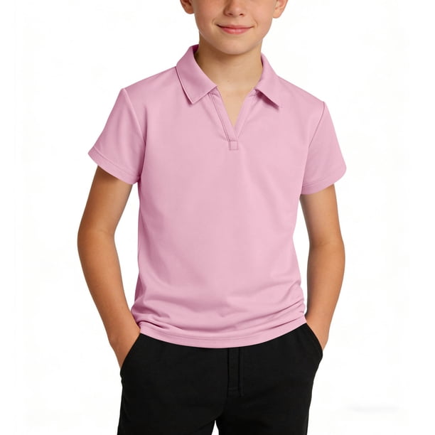 Odeerbi Camisas de Golf de Niños Color Sólido Cuello En V Cuello Manga Corta Uniforme Escolar