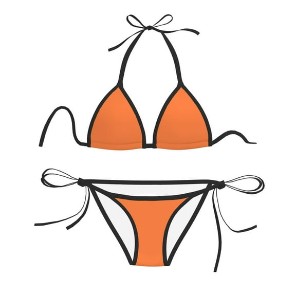 Women Two Piece Swimsuit Sexy Swimwear Halter String Triangle Bikini Sets - Orange Mango Tango