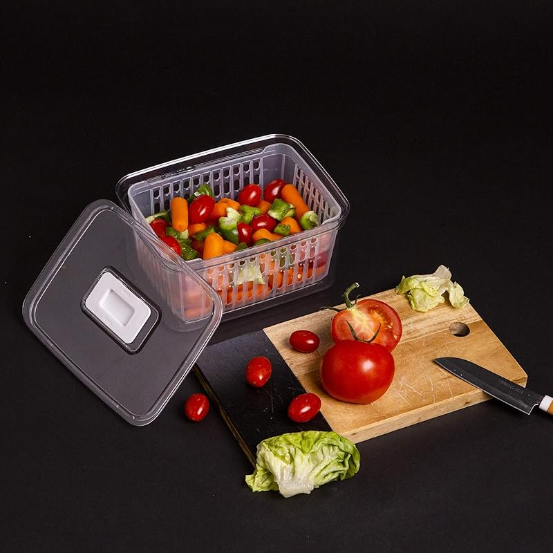 Produce Saver - 6.8 Cup/1.6L | Fridge Storage Containers for Fruits and Vegetables | Adjustable Air Vent, Removable Basket | BPA-Free Fridge Organizers