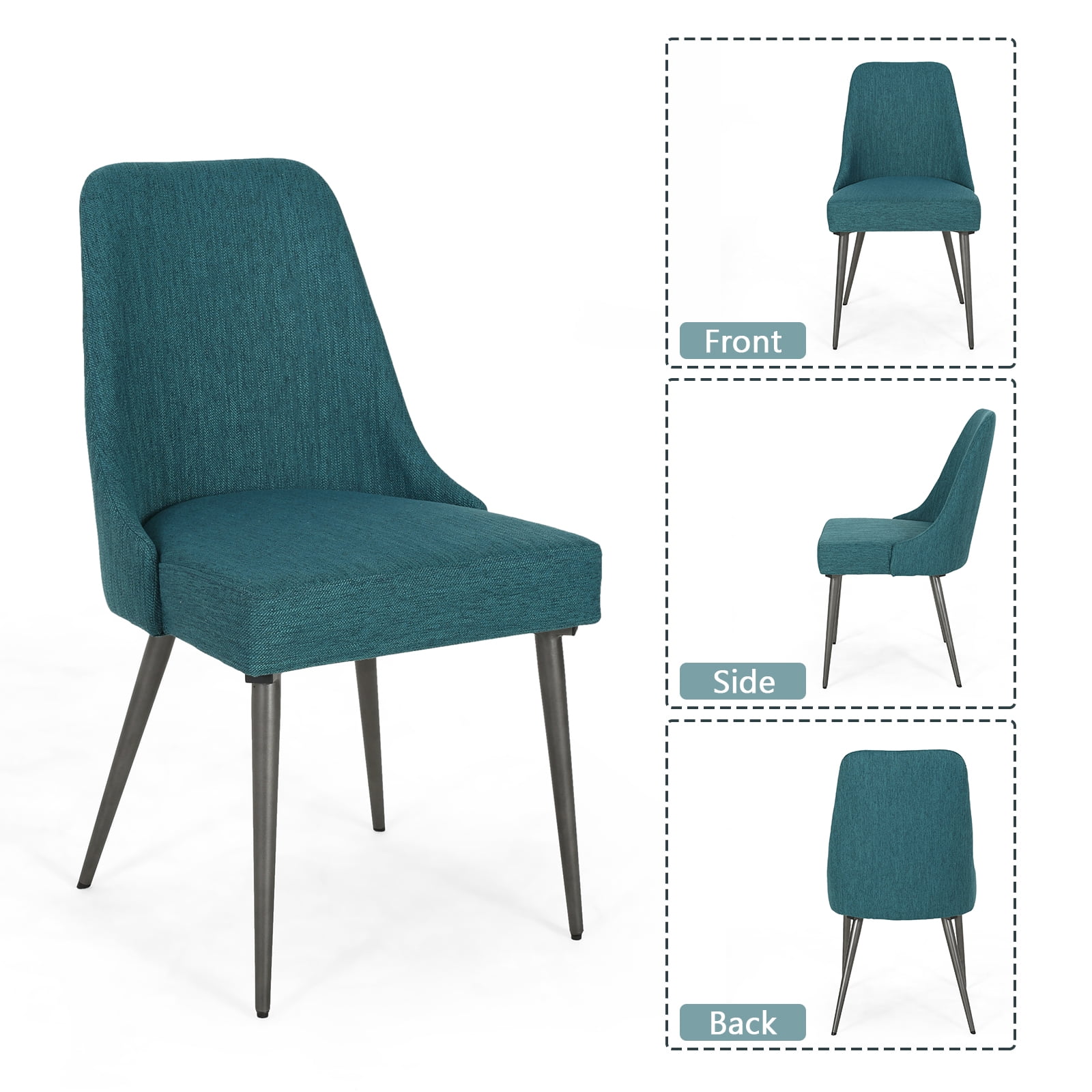 Kadyn Upholstered Kitchen Chair with Metal Legs, Modern Dinner Chairs Set of 2, Dining Chairs for Home, Kitchen, Living Room, Teal