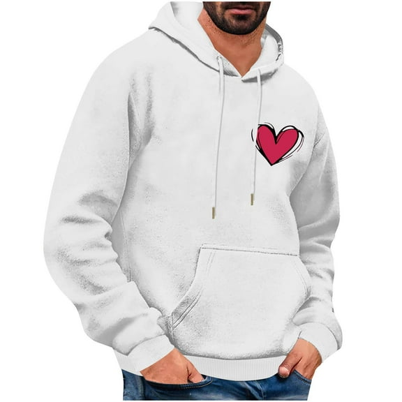 hotojiny Valentine's Day Sweatshirt Hoodies for Men Casual Cute Heart Printed Shirt Fashion Long Sleeve Pullover