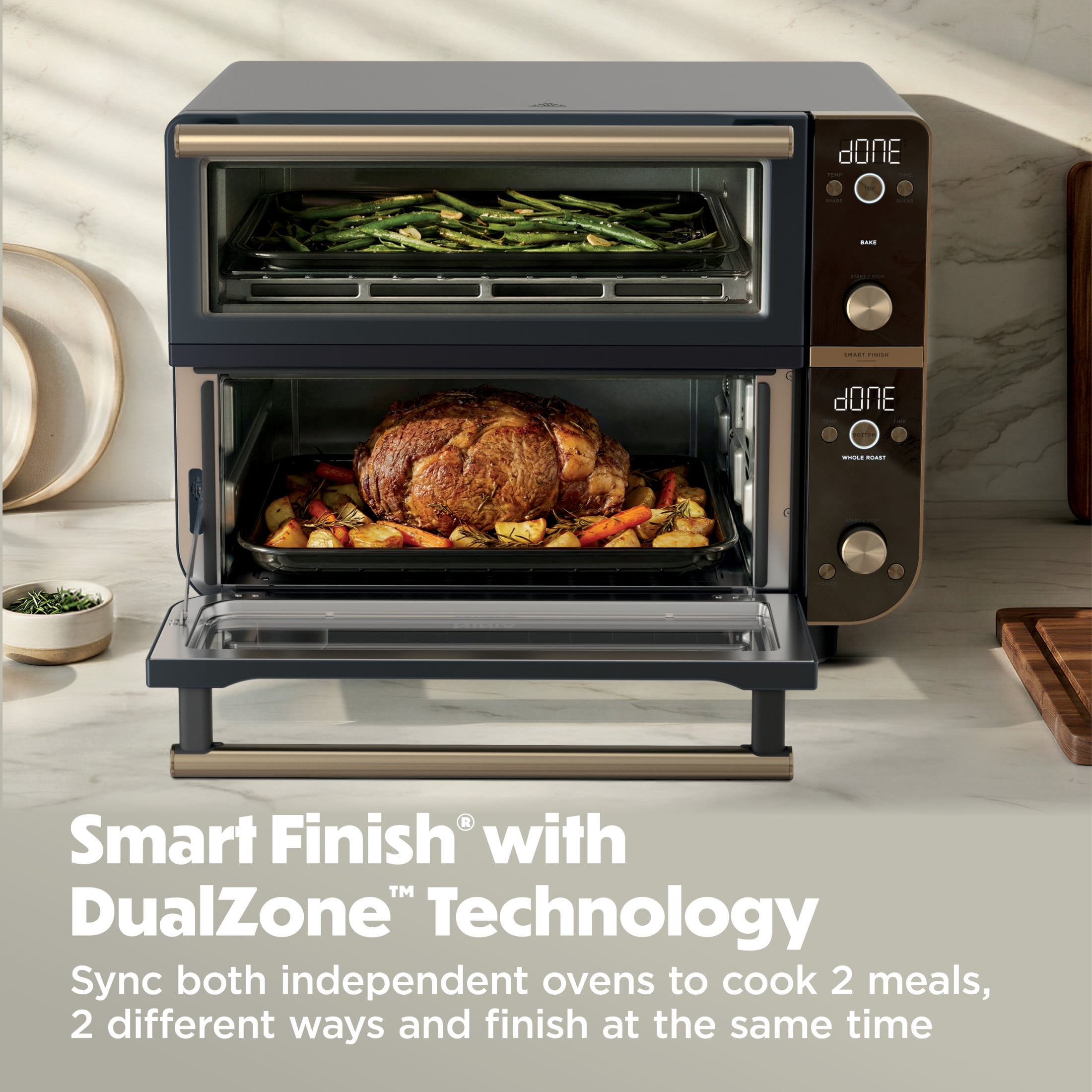 Ninja Double Oven Pro Smart XL Countertop Oven & Air Fryer, 12-in-1, XL Family Sized, Smart Finish with DualZone Technology, DCT801BL Cyberspace