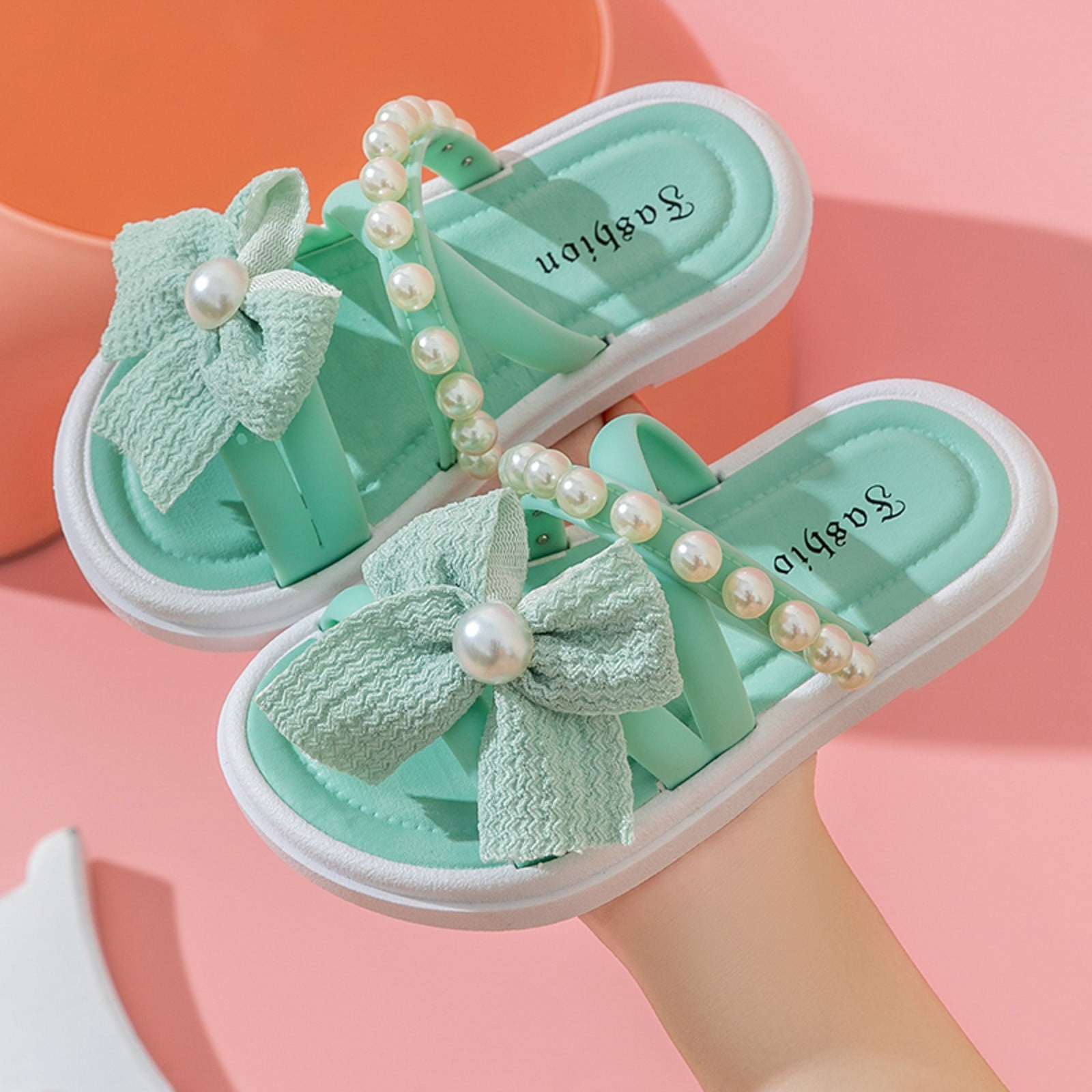 Little Girls Shoes Soft Soled Slippers Fashion Bow Tie Pearl Beach