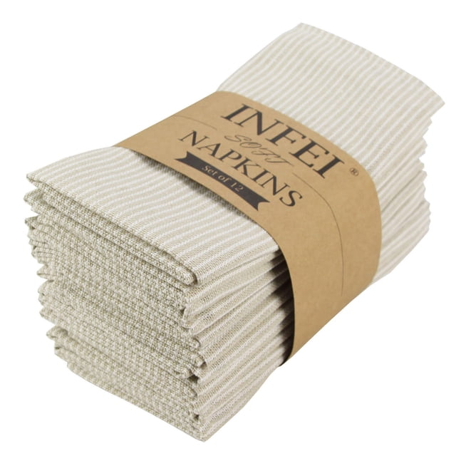 Servilletas De Tela De Mezcla De Lino Y Algodón A Rayas Estrechas Infei - Juego De 12 (40 X 40 Cm) - Para Eventos Y Uso Doméstico (Beige)