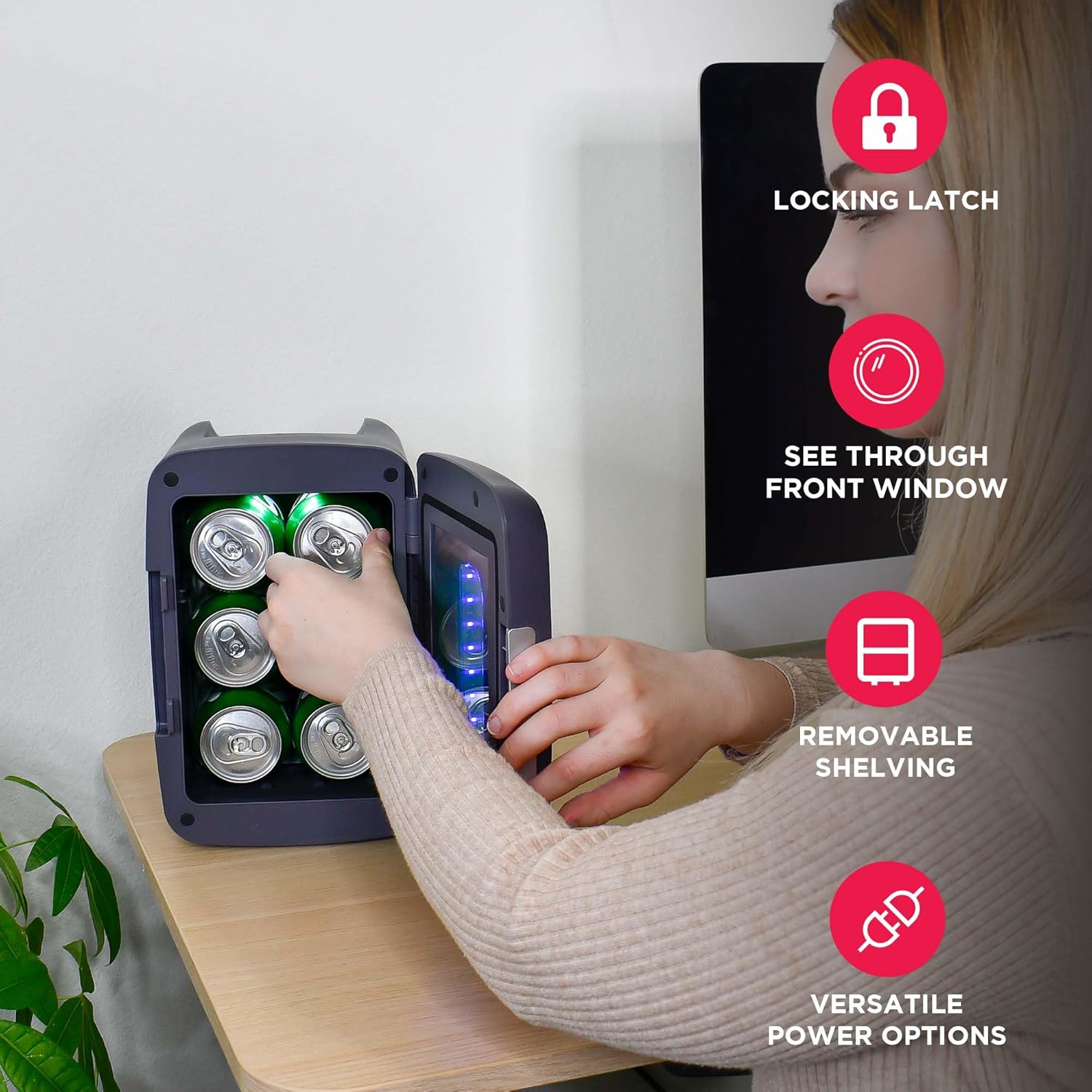 Beverage Refrigerator with LED Lights, Portable Cooler for Gaming, Skincare &