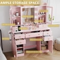 thumbnail image 5 of FANRAL 43.7" Vanity Desk with 10 Mirror Lights & Under-Table RGB,Charging Station & Hair Dryer Holder,Multi-Storage Dressing Table for Bedroom Bathroom,Pink Vanity, 5 of 7