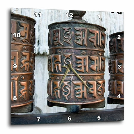 3dRose Kathmandu, Nepal. Prayer Wheels at Swayambhunath Temple, Wall Clock, 15 by 15-inch