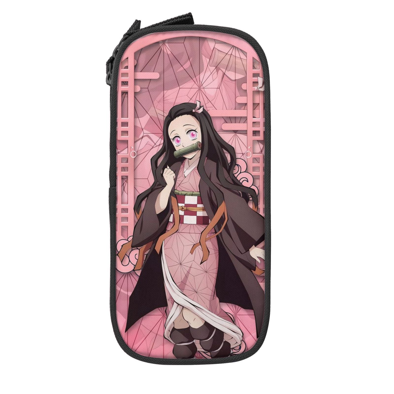 Kamado Nezuko Pencil Case Large Capacity Pencil Pouch Pen Bag Office Stationery Organizer Travel Makeup Bag Black