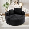 thumbnail image 2 of Muumblus 55" Indoor Round Chaise Lounge with Cup Holders, Oversized Boneless Accent Barrel Chair, Black Corduroy, 2 of 10