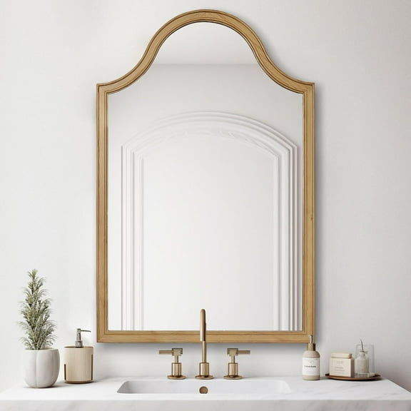 HOMECOOKIN Wood Arched Mirror for Bathroom, 24" x 36" Farmhouse Rustic Arched Wall Mirror for Vanity, Living Room, Entryway Home Decor (Rustic)
