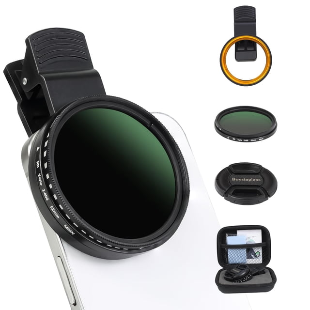 Filtro ND2-ND400 variable de 2.047 in, filtro de densidad neutra ajustable multicapa ultradelgado, kit de filtro ND para lente de teléfono con clip, compatible con iPhone 15 14 13 12 11, Google Pixel