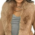 thumbnail image 4 of Women's Faux Leather Jacket with Faux Fur Collar, Winter Long Sleeve Furry Trim Peplum Parka Coat with Belt Brown L, 4 of 8