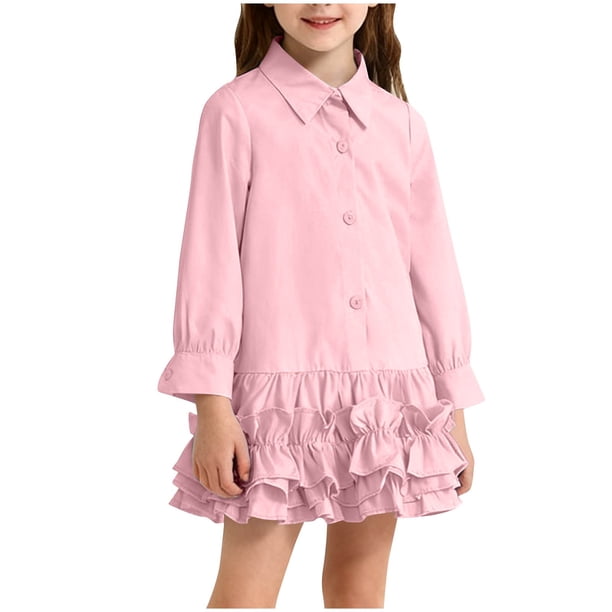 Odeerbi Niñas Ruffle Uniforme de La Escuela Vestido Casual de Manga Larga Vestido de Camisa de Línea
