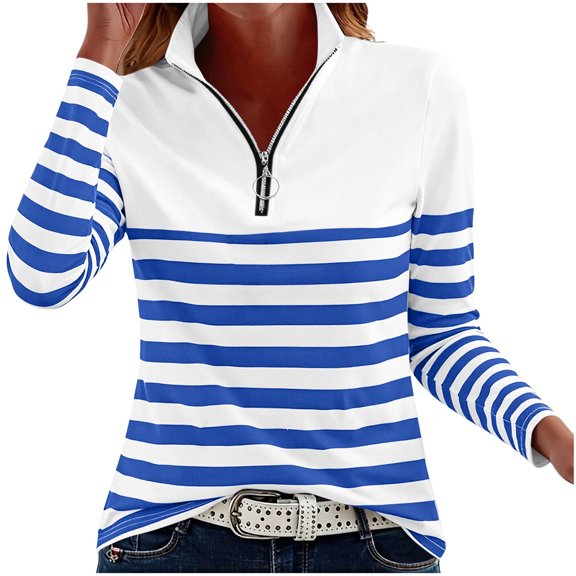 cocolona Womens Sweatshirts Half Zip Pullover Long Sleeve Color Block Striped Fall Tops Quarter Zipper Trendy Casual Outfits