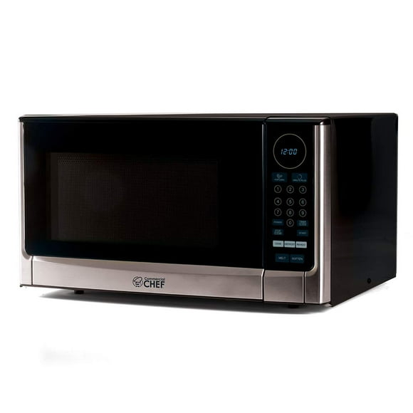 Commercial Chef CHM14110S6C Countertop Microwave Oven, 1100 Watts, Small Compact Size, 10 Power Levels, 6 Easy One Touch Presets with Popcorn Button, Removable Turntable, Child Lock, Stainless Steel