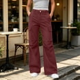 thumbnail image 4 of Levmjia Women High Waisted Cargo Pants Wide Leg Bootcut Multi Pockets Casual Workwear Trousers with Button Zipper Closure, 4 of 8
