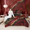 thumbnail image 4 of Manfei Watercolor Marble Bedding Full Comforter Set, Gold Black Red Down Comforter, Modern Mountain Fluid Bedding Sets Full with Comforter, Ultra Soft Bedroom Decorative, 3 Pieces Reversible, 4 of 7