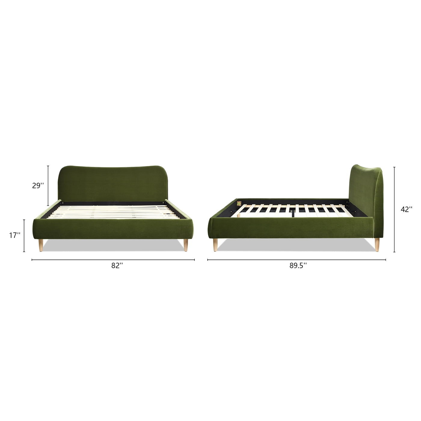 Jennifer Taylor Home Roman Curved Headboard Upholstered Platform Bed, King, Olive Green Performance Velvet
