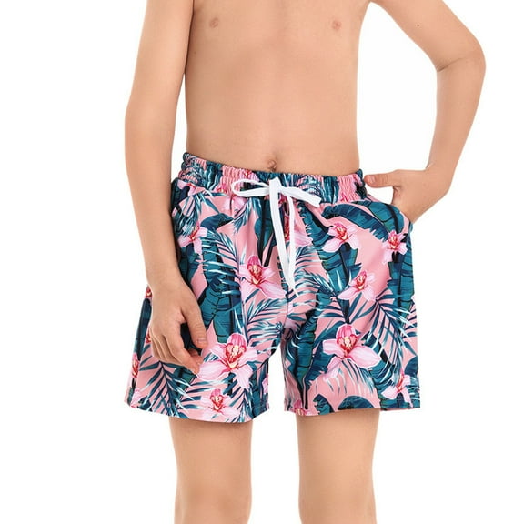 Odeerbi Family Matching Swimsuits Kids Boys Swim Trunks Quick Dry Board Shorts Summer Swimming Shorts Elastic Waist Beach Shorts Parent-child Father and Son Large Size Trunks Pink