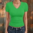 thumbnail image 2 of LIIPEE Women T Shirts Summer Casual Solid Color Short Sleeve V Neck Fashion T Shirt Ladies Versatile Slim Fit Comfortable Breathable Soft Daily Basic Tee Tops,S, 2 of 4
