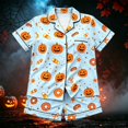 thumbnail image 2 of HAYIMI Kids Halloween Short Sleeve Button Lapel Blouse Tops And Shorts Girls Spring Autumn Pajama Set Casual Homewear, 7-8 Years, 2 of 4