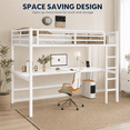 thumbnail image 6 of UHOMEPRO Metal Queen Size Loft Bed with Desk, Power Outlet and LED Light, White Loft Bed Frame, Space Saving Queen Loft Bed, Noise Reduced, No Box Spring Needed, 6 of 9