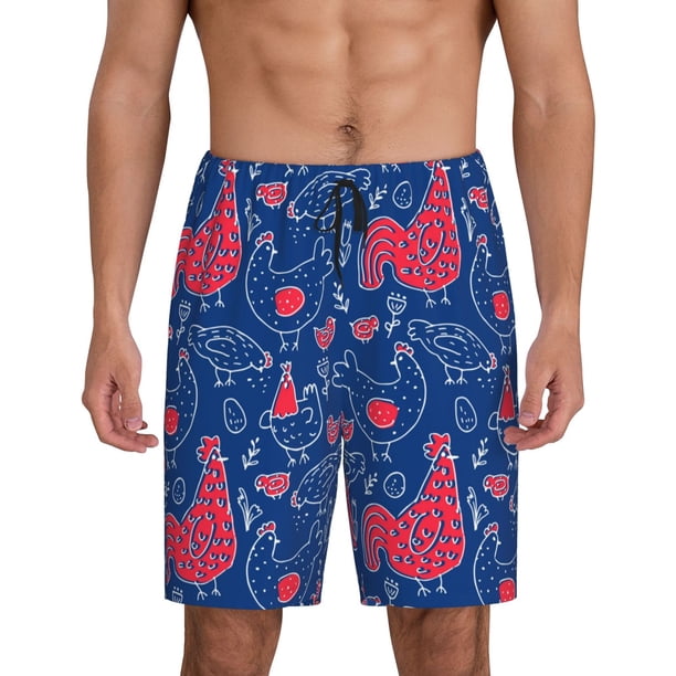 Balery Chicken and Rooster Pantalones cortos de pijama de punto de algodón para hombre con cinturilla y bolsillos-X-Large