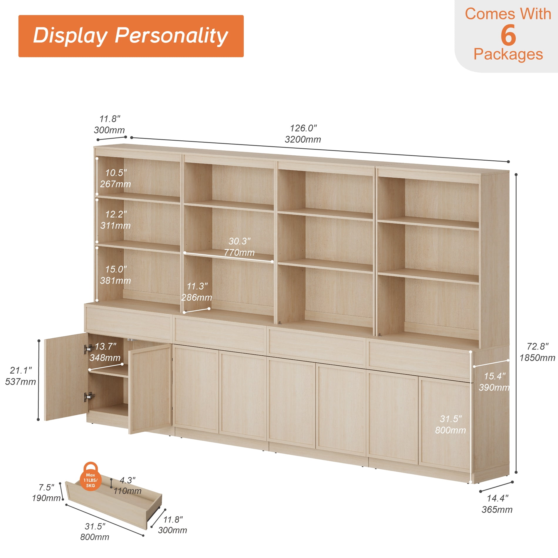 Modern Wood Sideboard Buffet with Doors, Drawers & Adjustable Shelves, 72" Tall Storage Cabinet for Dining Kitchen,Beige