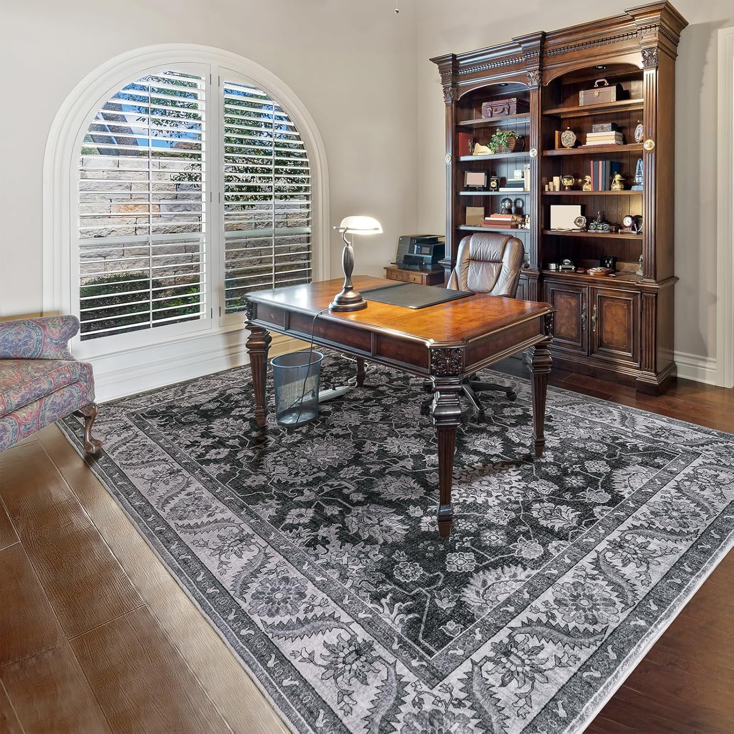 Homore Vintage Boho Traditional Oriental Faux Wool Area Rug, 4' x 6', Gray
