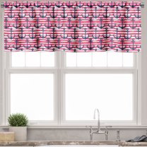 Ambesonne Nautical Valance Pack of 2, Marine Horizontal Stripes, 42"X18", Pink Night Blue