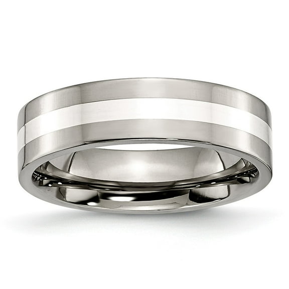 Titanium Sterling Silver Inlay 6mm Polished Band - Size 12.5