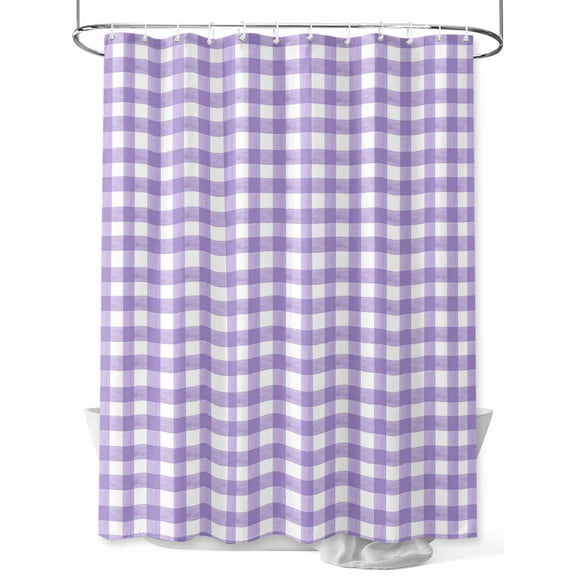 Purple Checkered Shower Curtain Set ，Waterproof Fabric Shower Curtains Farmhouse Classic Shower Curtains for Bathroom,Bathroom Decor 54x"78"