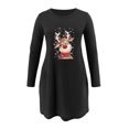 thumbnail image 4 of Robes d'Automne pour Femmes Col Rond Imprimé de Noël Robe à Manches Longues Décontractée Robe Mini Fluide de Vacances avec Poches, 4 of 5