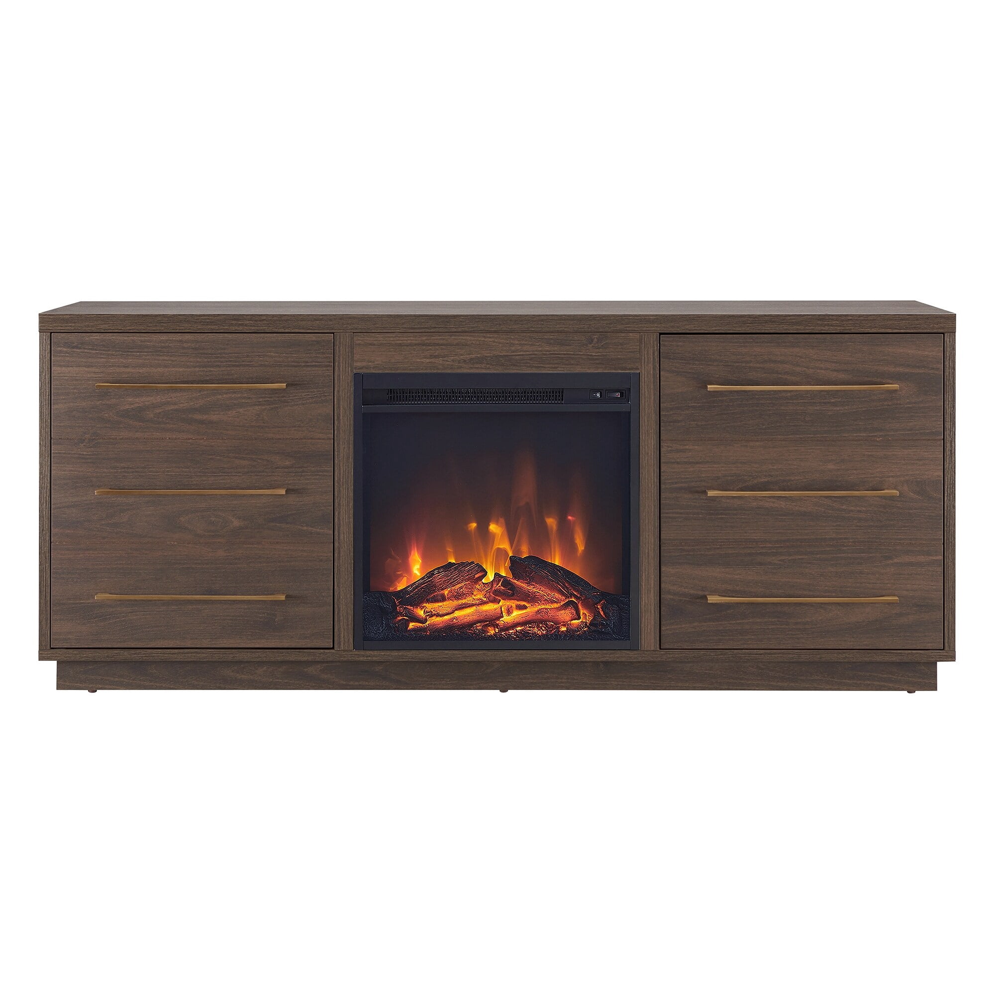 Evelyn&Zoe Greer Rectangular TV Stand with Log Fireplace for TV’s up to 65″ in Alder Brown Sansujyuku sansujyuku.com