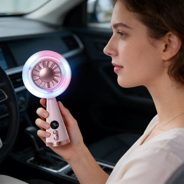 Ventilador portátil de mano | Ventilador personal recargable por USB con 5 velocidades, luces LED y pantalla numérica