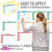 Dry Erase Calendar White Board Set | Reusable, Adhesive, Blank and Undated Monthly Planner for Office, Home | 6' | Premium Laminate Wall Calendar for Classroom, Fiscal Year, Project with Bonus Items