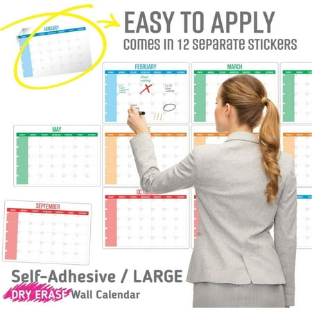 Dry Erase Calendar White Board Set | Reusable, Adhesive, Blank and Undated Monthly Planner for Office, Home | 6' | Premium Laminate Wall Calendar for Classroom, Fiscal Year, Project with Bonus Items