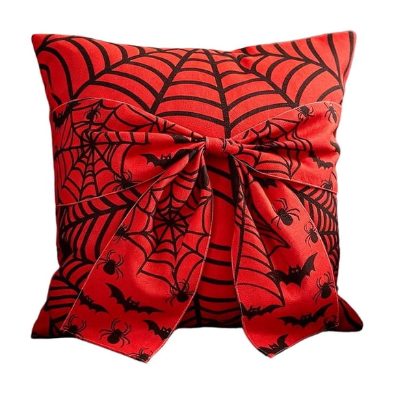 Diceymbol Halloween Throw Pillow Red Spiderweb Bow Accent Pillow for Couch Sofa Bed Bat Spider Home Decor 18 Inch