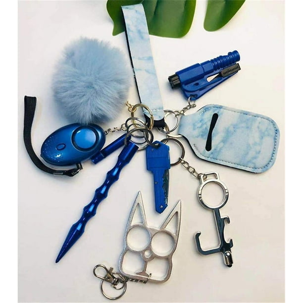 1 whole Set Self-Defense Keychain Set for Women Safety Personal Alarm  Portable Key Ring(Blue) 