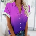 thumbnail image 2 of Ecqkame Woman Tops Loose Casual Gradiented Print Short Sleeve Button Lapel Blouses Cute Tops for Women Purple B XL, 2 of 5